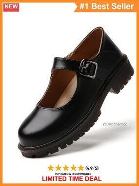 Women's Mary Jane Flats Leather Platform Non Slip Work Shoes